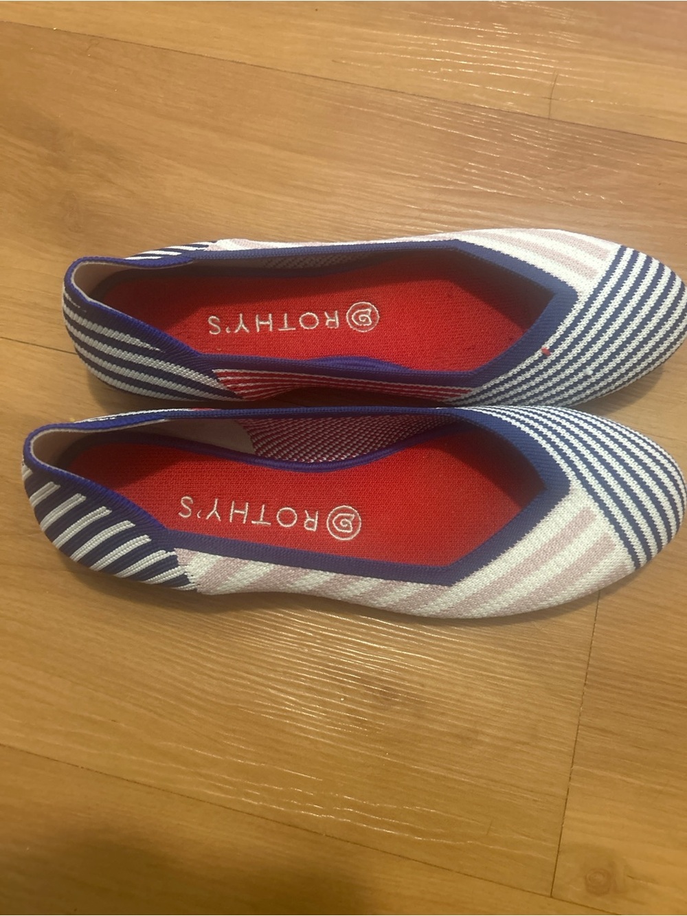 Rothy's Kids Navy Blue & White Striped Slip-On Flats